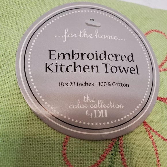 DII Design Imports Kitchen Towel, Embroidered Bumble Bee Flower Green Cotton NEW - Picture 4 of 5